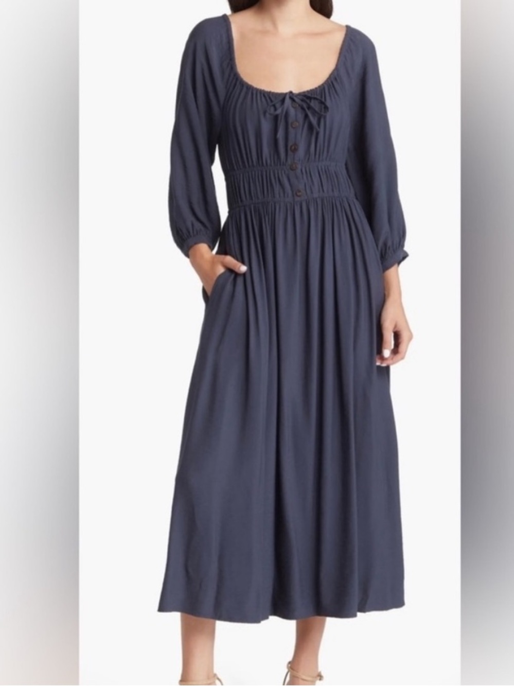 Madewell Twill Sophia Midi Navy Blue Dress